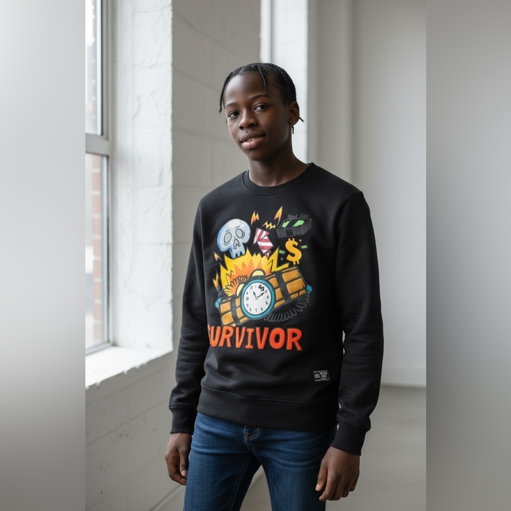 Black Pike Survivor Sweat Shirt-Raised Fuzzy Lettering NWOT - Size Small